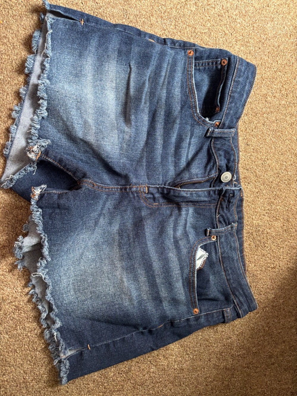 No Boundaries Dark Blue Frayed Hem Denim Shorts